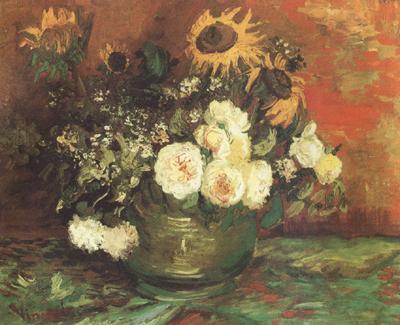 Vincent Van Gogh Bowl with Sunflowers,Roses and other Flowers (nn040 oil painting image